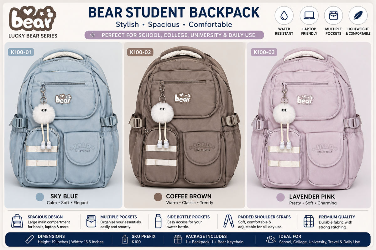 Bear Student Backpack | Lucky Bear Series | College & University Backpack | বিয়ার স্টুডেন্ট ব্যাকপ্যাক
