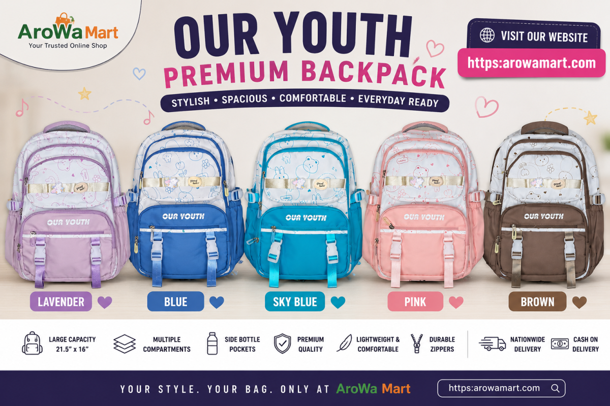 OUR YOUTH Premium Large Capacity Backpack (21.5" × 16") | Arowamart
