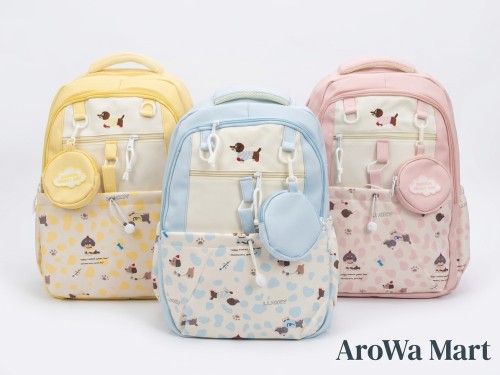 AroWa Mart Dachshund Print Pastel Backpack – Cute School & Travel Bag Set