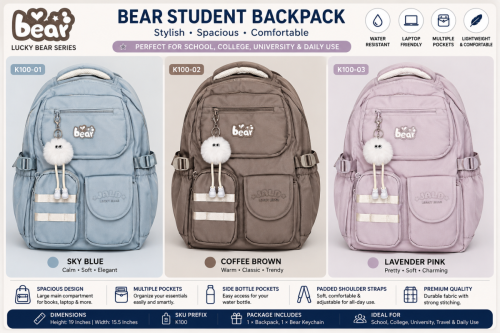 Bear Student Backpack | Lucky Bear Series | College & University Backpack | বিয়ার স্টুডেন্ট ব্যাকপ্যাক