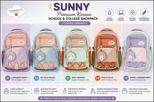 Sunny Backpack S100 || সানি ক্যাম্পাস ব্যাগ || Sunny Premium Korean Style School & College Backpack | Waterproof | Large Capacity