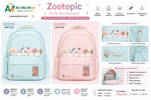 Zootopia Cute Plush Girls School Backpack 20 Inch | Premium Student Backpack for School, College & Travel | AroWa Mart Bangladesh